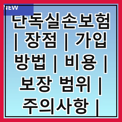 단독실손보험 | 장점 | 가입 방법 | 비용 | 보장 범위 | 주의사항 | 추천 상품 | 후기
